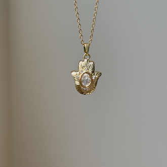Taşlı Hamsa Kolye | Çelik