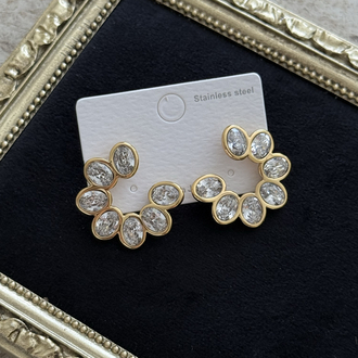Oval Taşlı Küpe | Çelik