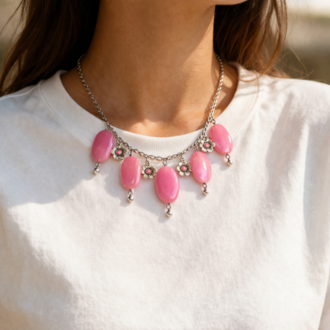 Pink Bloom – El Yapımı Boncuk Kolye