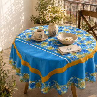 Blue Garden Papatya Masa Örtüsü ve Kapak