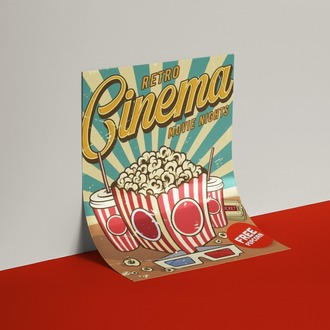 Cinema ve Popcorn Vintage Tasarım Poster