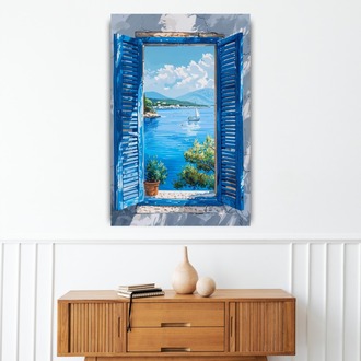 Yağlı Boya Görünümlü Pencere Manzarası Posteri