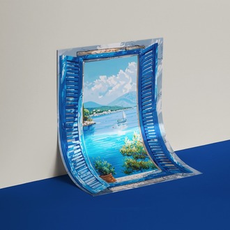 Yağlı Boya Görünümlü Pencere Manzarası Posteri