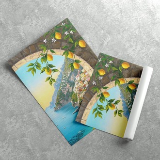 Yağlı Boya Görünümlü Limon Ağacı ve Manzara Posteri
