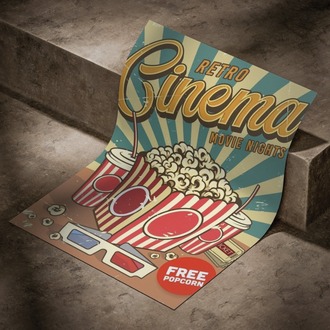 Cinema ve Popcorn Vintage Tasarım Poster