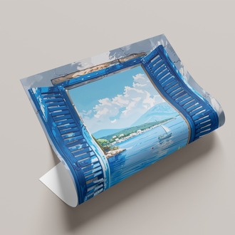 Yağlı Boya Görünümlü Pencere Manzarası Posteri