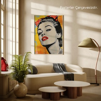Kırmızı Rujlu Pop Art Kadın Posteri