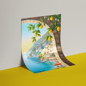 Yağlı Boya Görünümlü Limon Ağacı ve Manzara Posteri