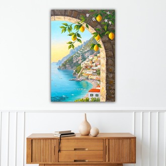 Yağlı Boya Görünümlü Limon Ağacı ve Manzara Posteri