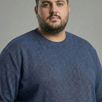 Erkek Büyük Beden Sıfır yaka Selanik Örgü Bisiklet Yaka Sweatshirt - Lacivert