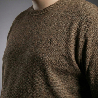 Erkek Büyük Beden Sıfır yaka Selanik Örgü Bisiklet Yaka Sweatshirt - Kahve Rengi