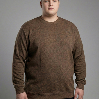 Erkek Büyük Beden Sıfır yaka Selanik Örgü Bisiklet Yaka Sweatshirt - Kahve Rengi