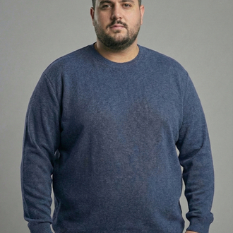 Erkek Büyük Beden Sıfır yaka Selanik Örgü Bisiklet Yaka Sweatshirt - Lacivert