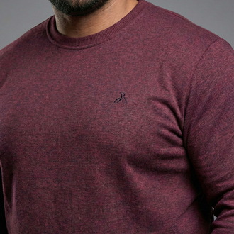 Erkek Büyük Beden Sıfır yaka Selanik Örgü Bisiklet Yaka Sweatshirt - Bordo