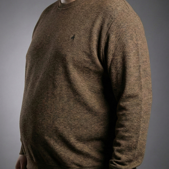 Erkek Büyük Beden Sıfır yaka Selanik Örgü Bisiklet Yaka Sweatshirt - Kahve Rengi