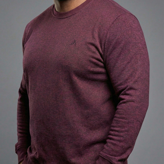 Erkek Büyük Beden Sıfır yaka Selanik Örgü Bisiklet Yaka Sweatshirt - Bordo
