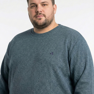 Erkek Büyük Beden Sıfır yaka Selanik Örgü Bisiklet Yaka Sweatshirt - İndigo Mavisi