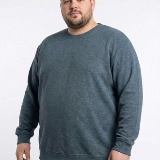 Erkek Büyük Beden Sıfır yaka Selanik Örgü Bisiklet Yaka Sweatshirt - İndigo Mavisi