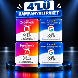 4'lü Google+Instagram NFC Kartı - Avantajlı Paket
