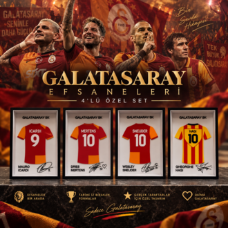 Icardi, Mertens, Sneijder, Hagi - Galatasaray Efsaneleri 4’lü İmzalı Forma Çerçevesi Seti