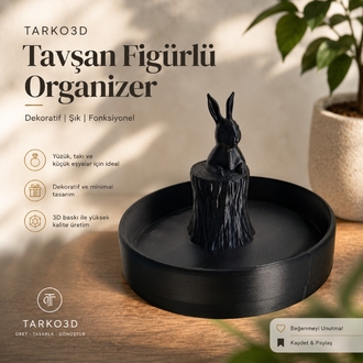 Tavşan Figürlü Dekoratif Organizer – 3D Baskı Takı, Yüzük ve Küçük Eşya Düzenleyici