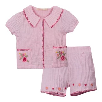 Nakış detaylı müslin takım/ Pembe