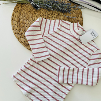 Çizgili balıkçı yaka body /Bordo çizgili 