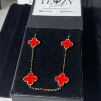 Vintage Alhambra Van Cleef kolye, 5 motif KIRMIZI-GOLD