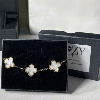 Vintage Alhambra Van Cleef bilezik, 5 motif BEYAZ-GOLD