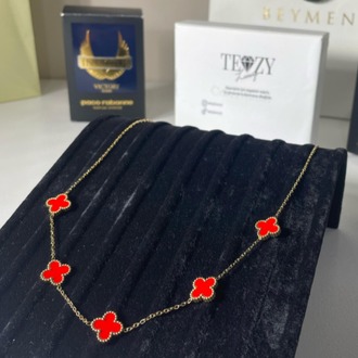 Vintage Alhambra Van Cleef kolye, 5 motif KIRMIZI-GOLD