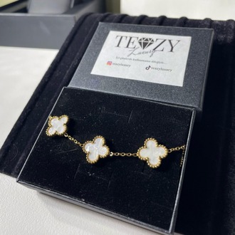 Vintage Alhambra Van Cleef bilezik, 5 motif BEYAZ-GOLD