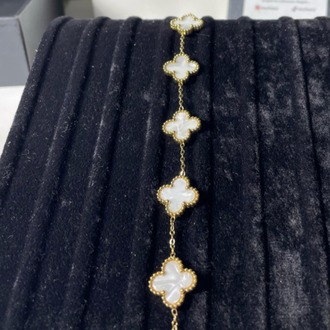 Vintage Alhambra Van Cleef bilezik, 5 motif BEYAZ-GOLD