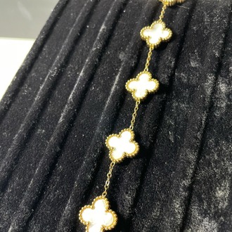Vintage Alhambra Van Cleef bilezik, 5 motif BEYAZ-GOLD