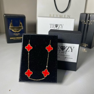 Vintage Alhambra Van Cleef kolye, 5 motif KIRMIZI-GOLD