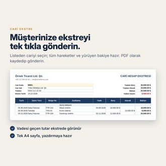 Excel Cari Hesap Takip Şablonu – Borç Alacak, Vade Takibi ve Cari Ekstre