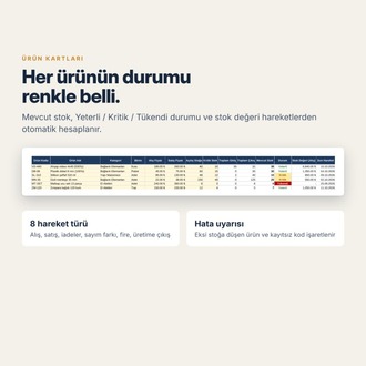 Excel Stok Takip Şablonu – Kritik Stok Uyarısı, Stok Değeri ve Giriş Çıkış Takibi