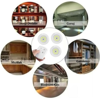 LED Işık Kablosuz Uzaktan Kumandalı Dolap İçi LED Ampul Seti
