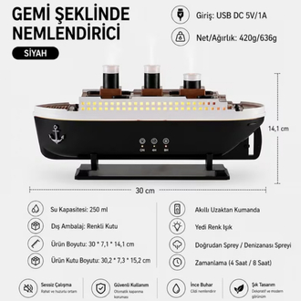 Buharlı Gemi Nemlendirici Hava Nemlendirici Buhar Makinesi Aromaterapi Difüzörü 