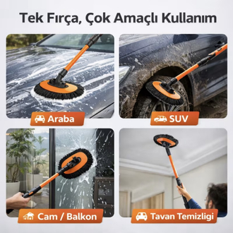 Ayarlanabilir Teleskopik Mikrofiber Araç Yıkama Fırçası Kuru Islak Oto Yıkama Fırçası