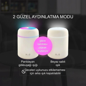 H2o 300 ml Ultrasonik Hava Nemlendirici Ve Aroma Difüzörü Renk Değiştiren Gece Lambası