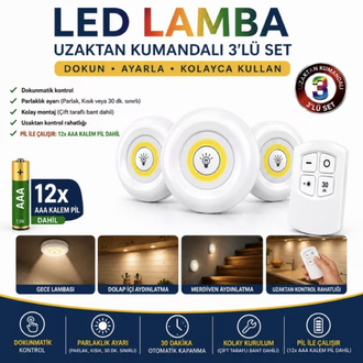 LED Işık Kablosuz Uzaktan Kumandalı Dolap İçi LED Ampul Seti