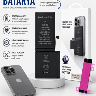 iPhone 15 Pro Yüksek Amperli Batarya(3400mAh)