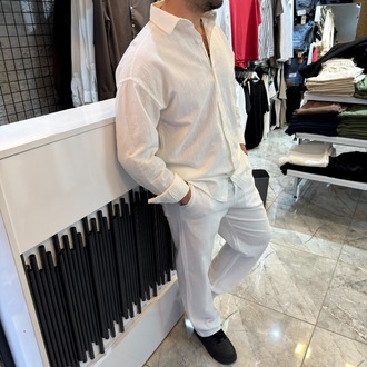 Keten Oversize Premium Takım Beyaz