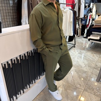Keten Oversize Premium Takım Yeşil