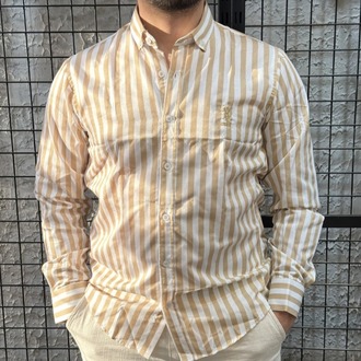 Oversize Kalın Çizgili Caramel Gömlek