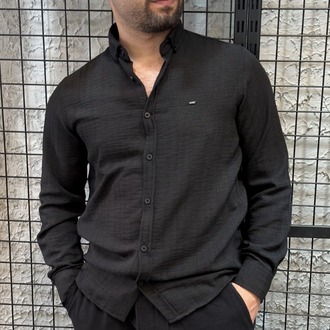 Dokulu Regular Fit Siyah Gömlek