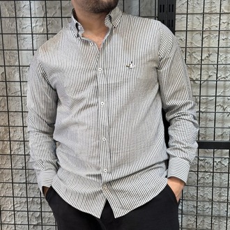 Antrasit Çizgili Regular Fit Gömlek