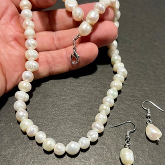 Doğal Beyaz İnci Kolye ve Küpe set