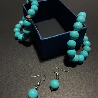 10mm Küre Doğal Turkuz Bileklik ve Küpe Seti