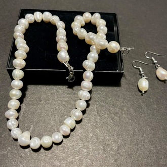 Doğal Beyaz İnci Kolye ve Küpe set